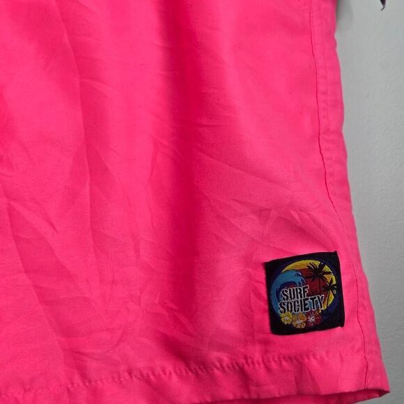 Surf Society Swim Trunks Men’s Large Pink Neon Board Short Vintage 90s Style - Picture 3 of 6